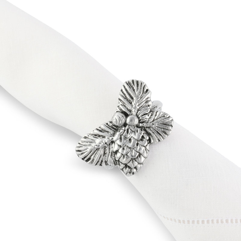 Set of 4 Silver Pine Cone Aluminum Napkin Rings