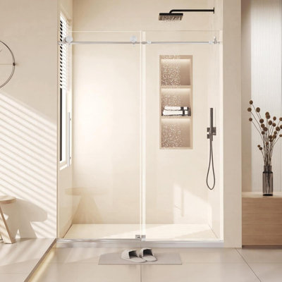 60x72/76in Sliding Bathroom Door, Frameless Glass Shower Door with Waterproof Seal & 8/10mm Glass