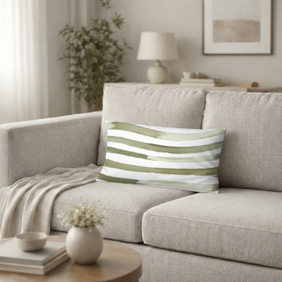 Coussin décoratif rayé - Coussin vert campagne et vert olive