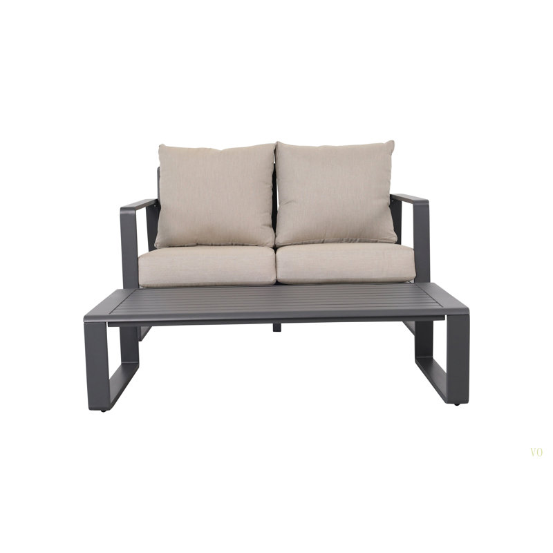 Double Sofa + Rectangular Coffee Table, Cushions, Tan, Light Gray