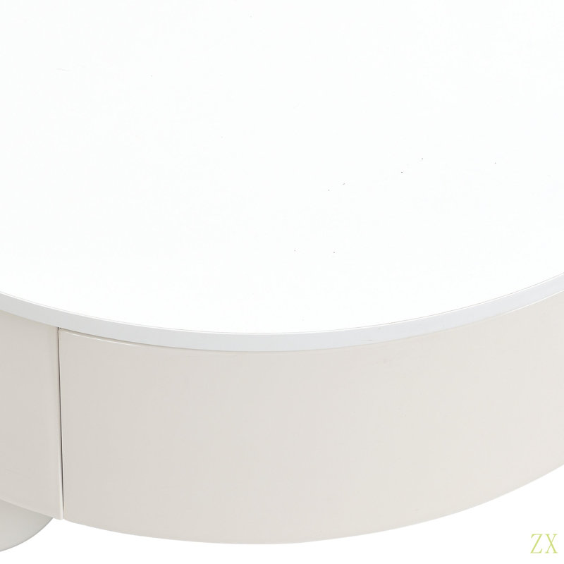 Ensemble de 2 tables basses rondes gigognes, table basse avec tiroir de rangement, table centrale en plastique pour le salon, grand 27,56 po, petit 19,69 po