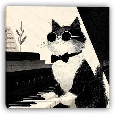 Art mural sur toile Jazz Cat at Piano II