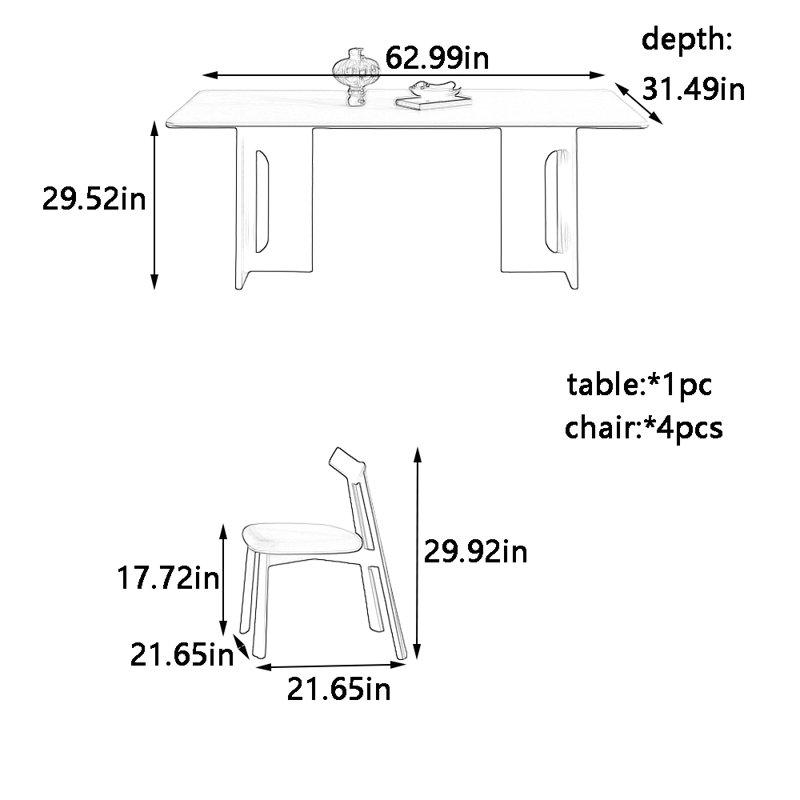 Ensemble de chaises de salle à manger Art Natural Rock Plate, H 29,52 po x L 62,99 po x l 31,49 po