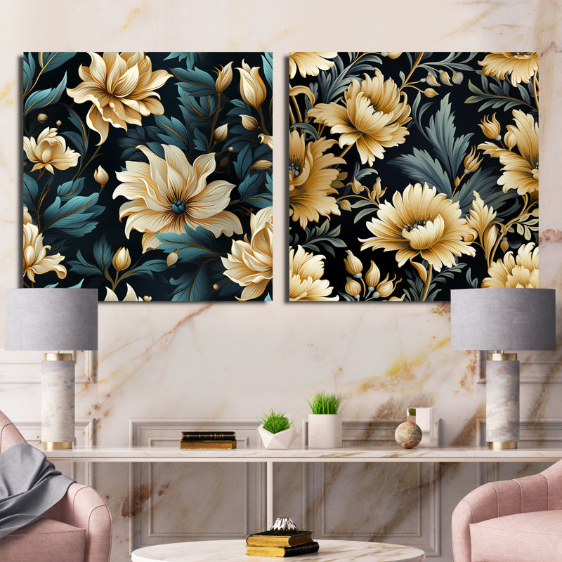 Mattheo - Ensemble de 2 collages carrés floraux, H 30 po x l 61 po, Toile tendue
