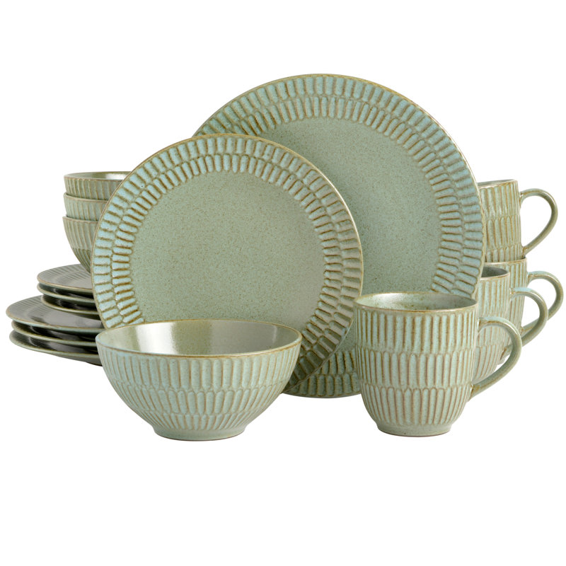 Gibson Elite Prisma 16-Piece Embossed Reactive Dinnerware Set =