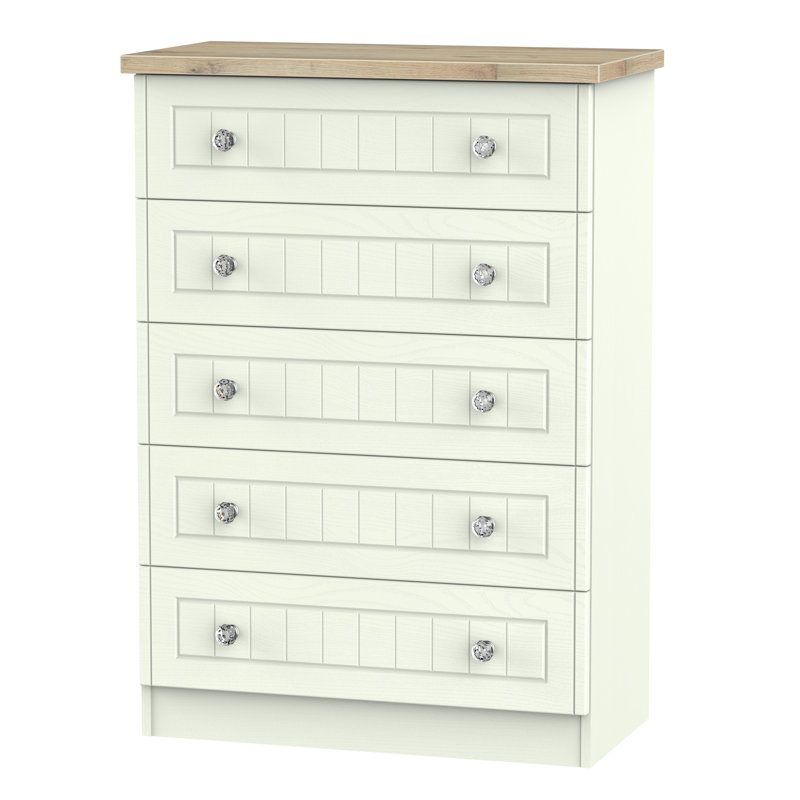Fully Assembled Zenfield 5 Drawer Chest, Porcelain Ash/Bordeaux Oak