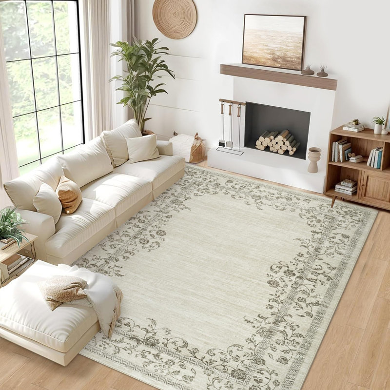 Floral Area Rug, Beige, Rectangle 160 x 230 cm