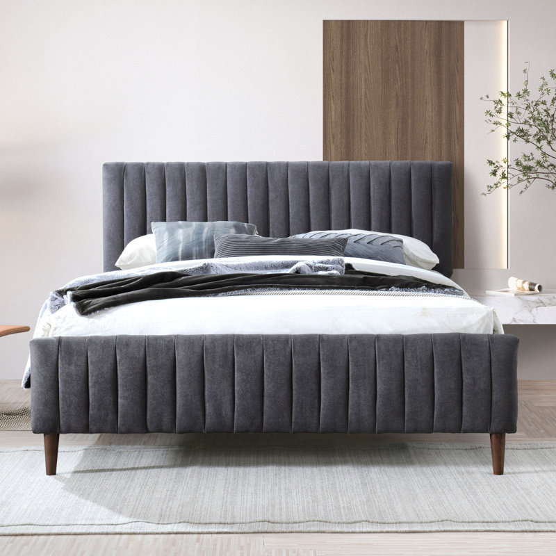 Lit plateforme tapissier Spencer Catisha, Gris foncé, Grand