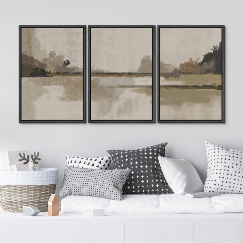 «Abstract Shoreline Modern Minimalist Beach Nature Wilderness Illustration Modern Decor» 3 pièces, Noir, H 24 po x l 16 po