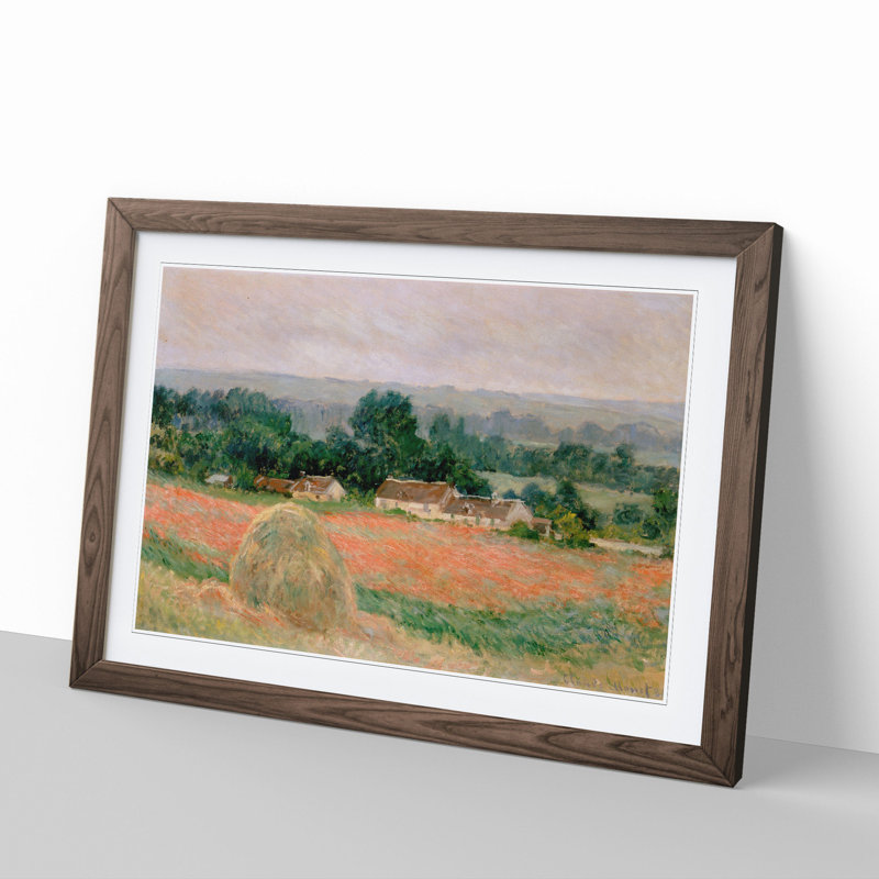 Haystack at Giverny by Claude Monet - Picture Frame Painting, 48cm H x 65cm W x 2cm D, Walnut Framed