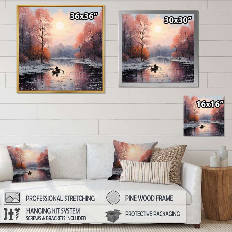 «Winters River Papercut III - Landscape», reproduction sur toile, H 36 po x l 36 po x P 1,5 po, Cadre flottant blanc