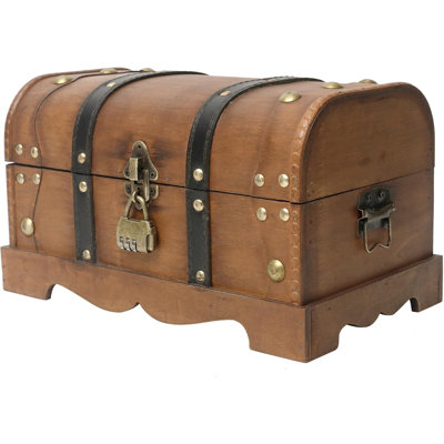 Boîte décorative avec coffre à trésor vintage en bois 12,2 po x 7,1 po x 7,1 po Vintage