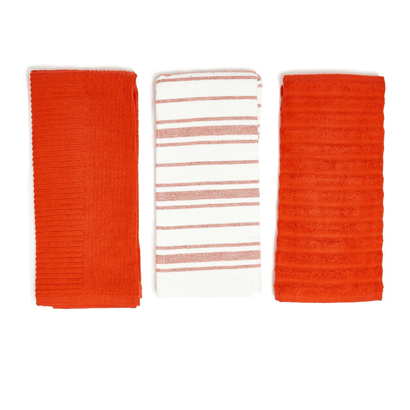 Nautica 100% Cotton 3 Piece Dish Cloth Set, Red
