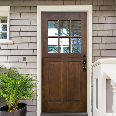 Dutch 36-inch X 80-inch 6-lite Insulated Glass Unfinished Mahogany Wood Prehung Entry Door 4-9/16 Inch Primed Jamb Left Hand Swing-in.  