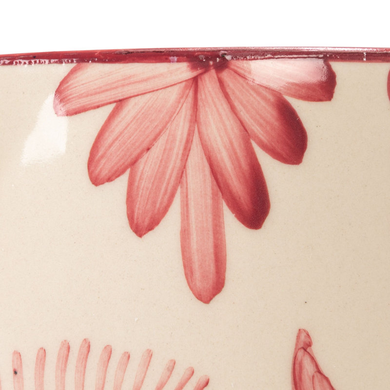 Hand-Painted Stoneware Pitcher with Botanical Design