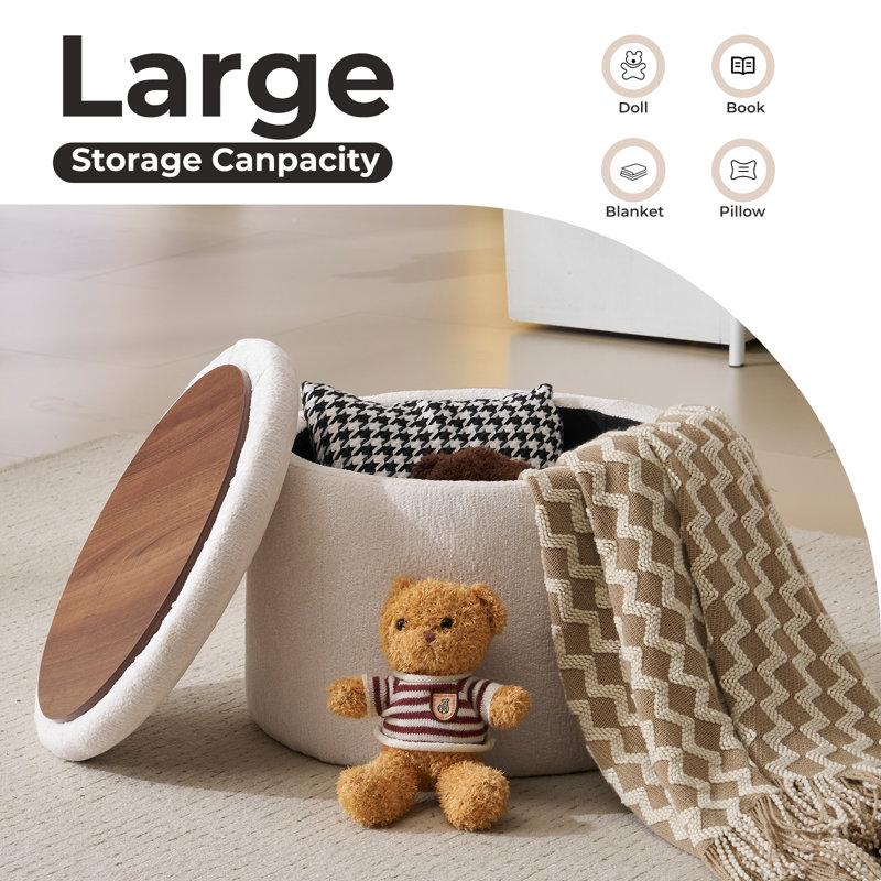 Modern Round Storage Ottoman , White, White