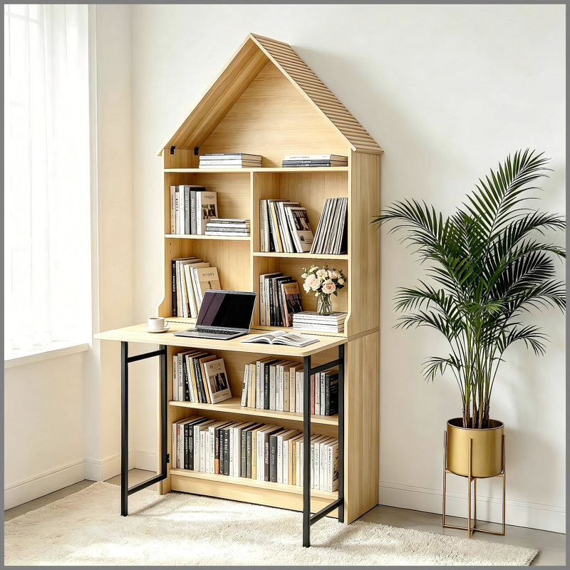 Bureau d'artisanat pliant avec tablettes de rangement, bureau convertible dissimulé en bibliothèque, bureau pliable avec rangement, bureau de disparition pour petits espaces, table de bricolage multifonctionnelle, bureau de coiffeuse