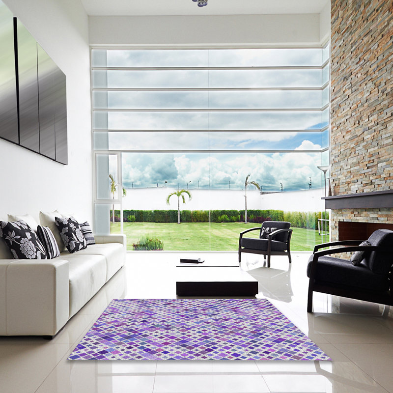 Tapis géométrique bleu / blanc Homan, Carré 8 pi