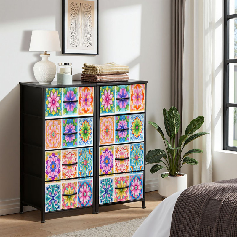 4 Drawer Dresser for Bedroom, Narrow Chest of Drawers, Wooden Top and Study Iron Frame 18"x37.5"-(WxH)