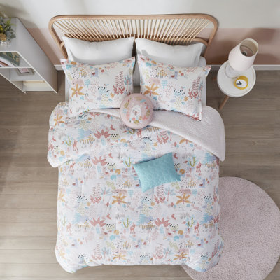 Iris Blush Woodland Animals 100% Cotton Reversible 4-Piece Twin Comforter