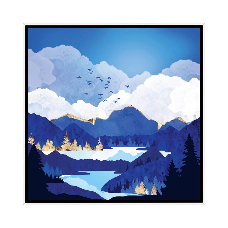 «Blue Lake», reproduction d'impression, 26" H x 26" W x 1.5" D, Pas de tapis, White Framed Canvas