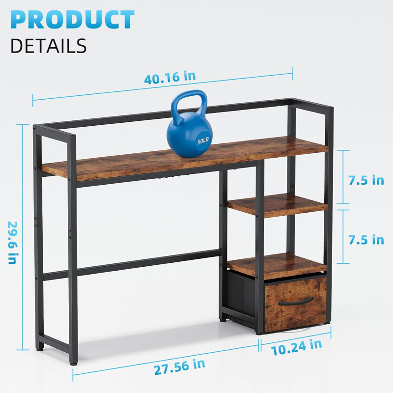 Desk Shelf with Drawer, 40" Desk Hutch for Computer Monitor,Black, Brown