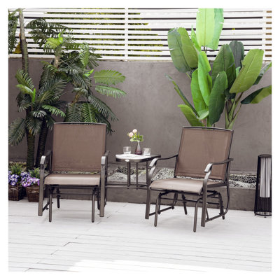 Fauteuil à bascule extérieur 2 places Outsunny avec table basse, structure en acier et toile respirante pour jardin, terrasse et véranda, couleur marron café