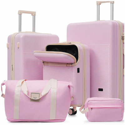 Luggage Sets 5 Piece with Half-opening, Hardside Carry On Suitcase Set with Double Spinner Wheel, Lightweight Travel Luggage with USB Port,TSA Locks