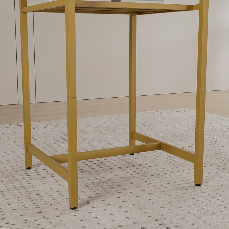 Bar table, equipped with 2 bar stools, White, White, Gold