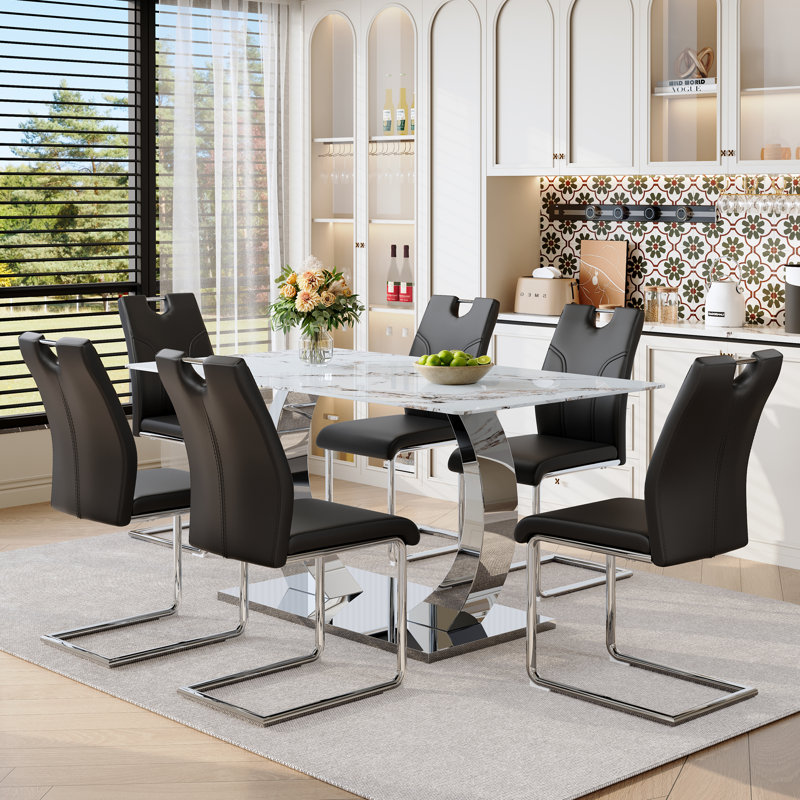 Ensembles de table de salle à manger modernes et peu encombrants avec chaises en verre, en acier et ergonomiques
