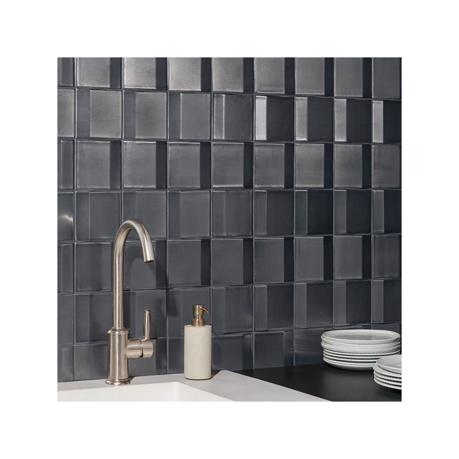 Ardor Edge 5.11 in. x 5.11 in. Metallic Porcelain 3D Wall Tile (4.12 Sq. Ft. / Case), Black