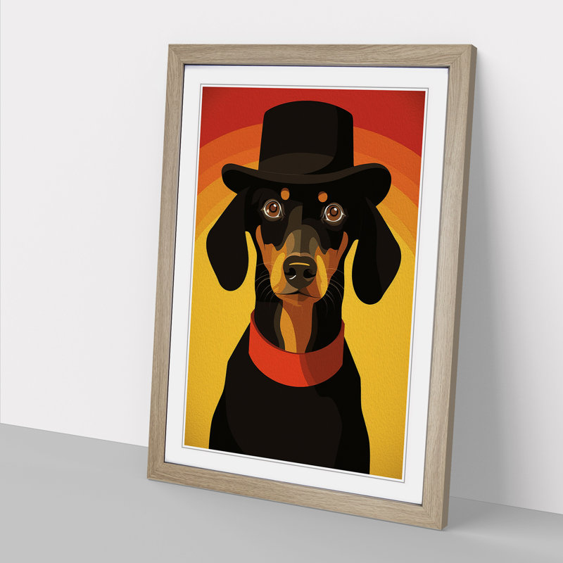 Dachshund Minimalism - Framed Print, 64cm H x 46cm W x 2cm D, Oak