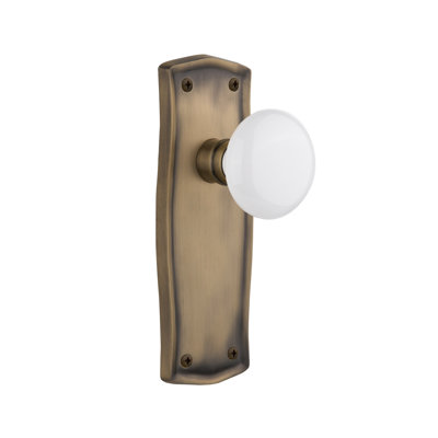 Plaque Prairie avec bouton de porte en porcelaine blanche