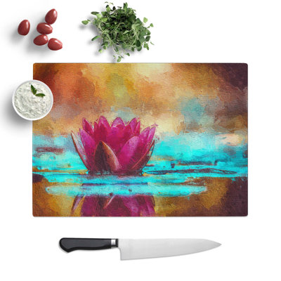 Tempered Glass Water Lily Flower Chopping Board