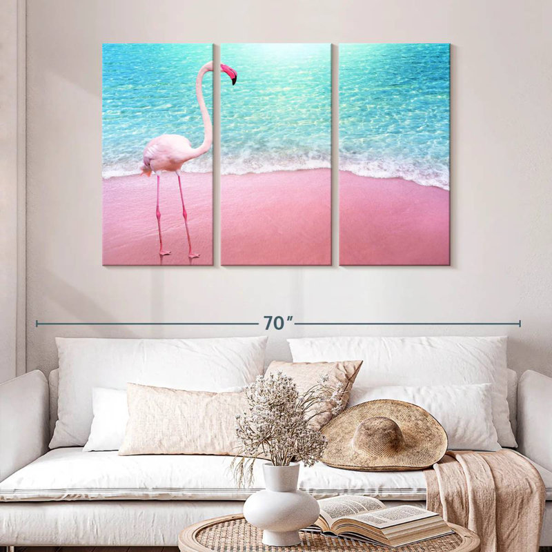 Flamant rose plage Brampt, H 32 po x l 50 po