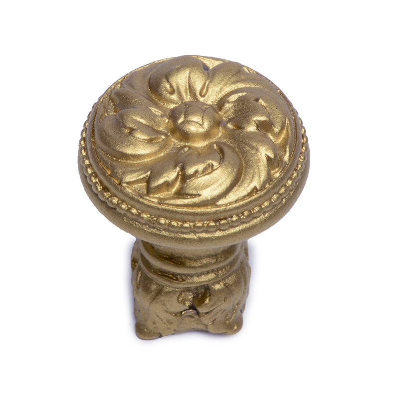 Acanthus & beaded knob with column base Rosette style in Satin, Soft Gold