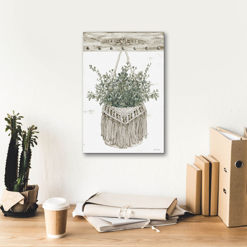 «Macrame Purse with Greenery I» par Cindy Jacobs, estampe numérique sur toile, H 18 po x l 12 po x P 0,75 po