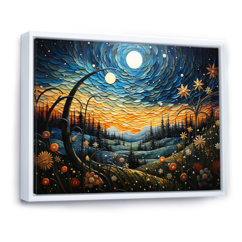 Meadow Bold Horizon Pointillism - Landscapes Wall Art Living Room, H 16 po x l 32 po, Cadre flottant blanc