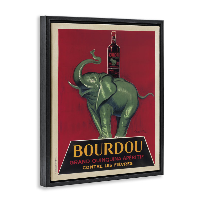 "Bourdou", art éléphant rétro encadré sur toile flottante par Leonetto Cappiello, Cadre flottant noir de jais
