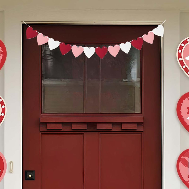 Bannière rouge scintillante «Happy Valentine's Day» et rouge cœurs roses Bannière Saint-Valentin