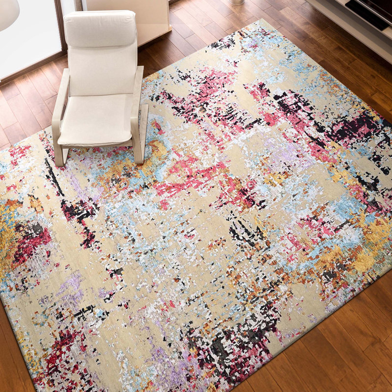 Hand Knotted Area Rug in Silver/Pink/Purple/Blue, Rectangle 9' x 12'