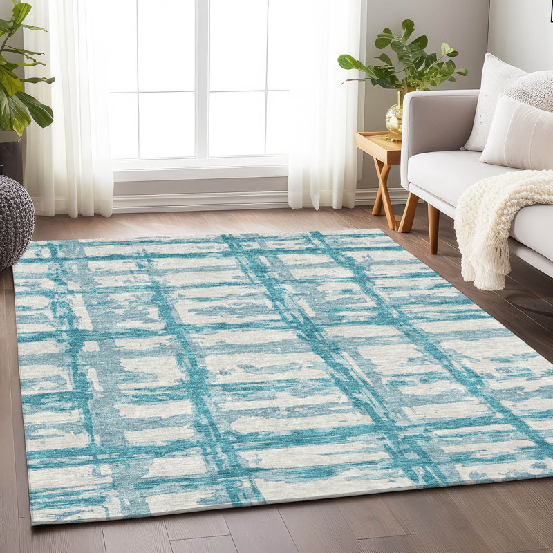 Premium Machine Washable Prisco Teal Rug, Rectangle 8' x 10'