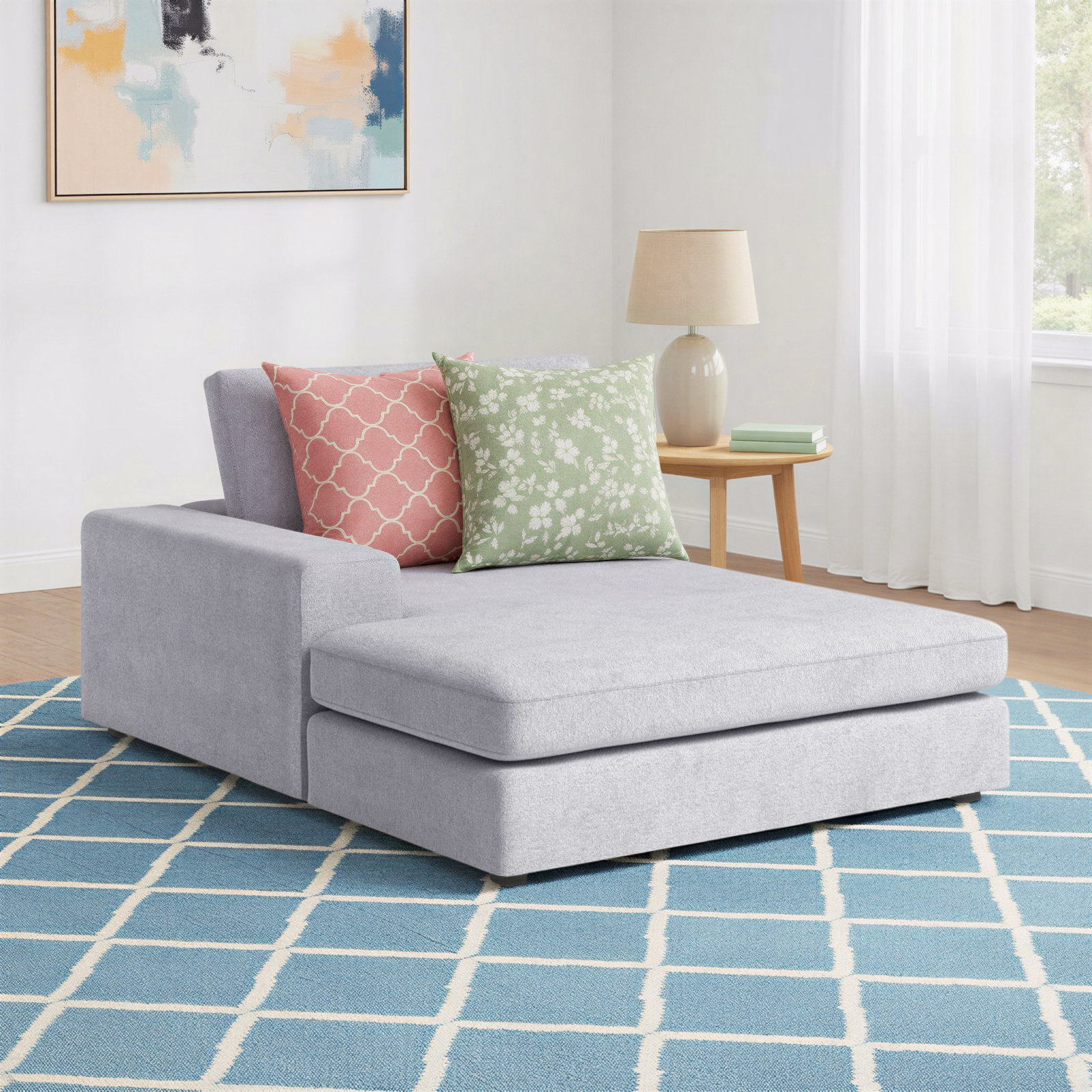 Ojai Upholstered Chaise Lounge, Light Gray, Left Hand Facing