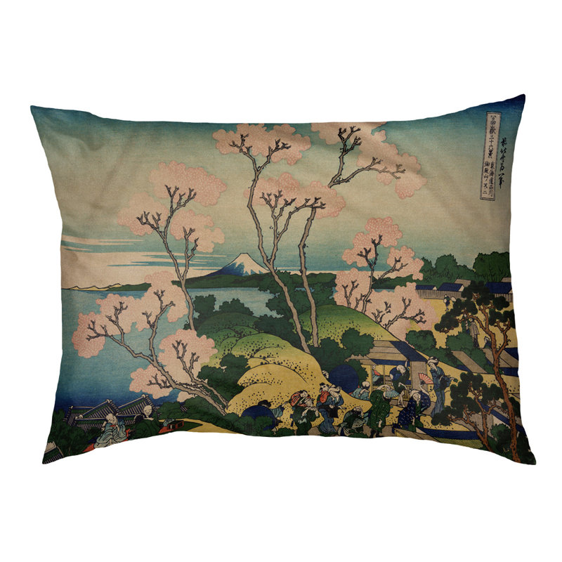 Coussin stylisé mountain fuji through the cerise Burkart, L 19,5 po x l 29,5 po, Orange / vert / brun foncé
