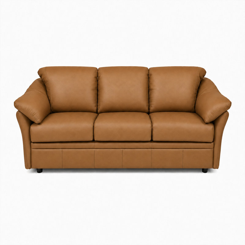 Ramdev Top Grain Leather Sofa with Cushioned Back and Pillow Top Arm, Caramel, 34" H x 80" W x 36" D