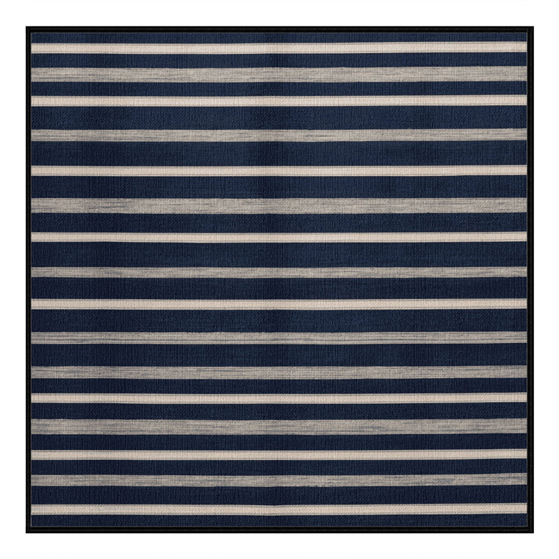 Washable Navy Light Gray Striped Area Rug, Rectangle 2' x 3'