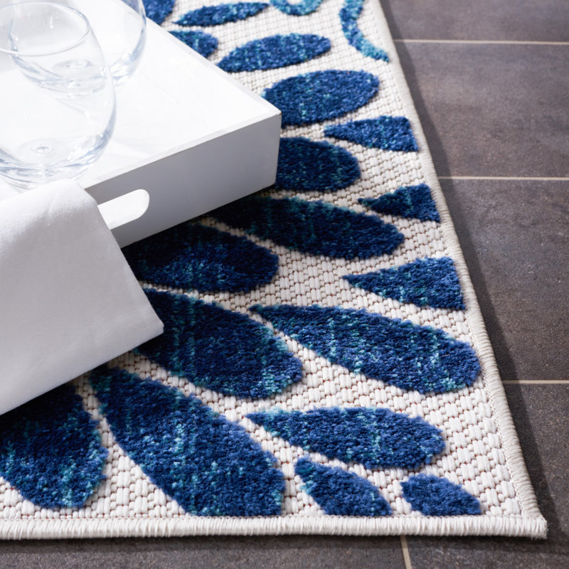 Kellems Performance Floral Indoor/Outdoor Area Rug, Rectangle 8' x 10', Blue/Orange/Cream