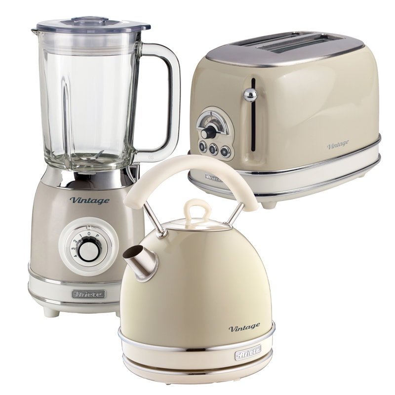 Ariete Vintage 1.7L Dome Kettle With 2 Slice Toaster And 1.5L Glass Jug Blender Set, Cream
