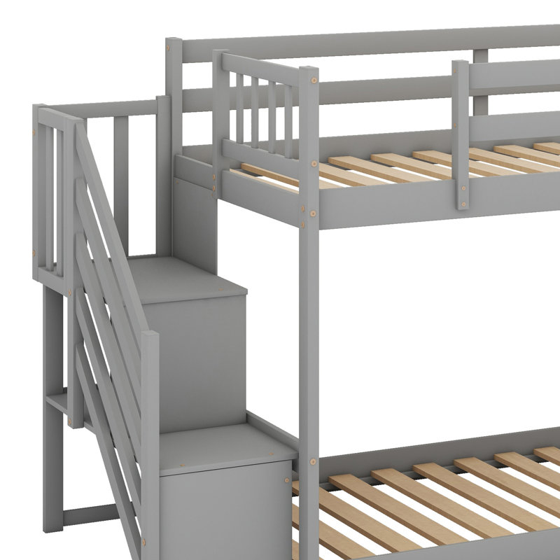 Bunk Bed With Slide And Stairway, Gray