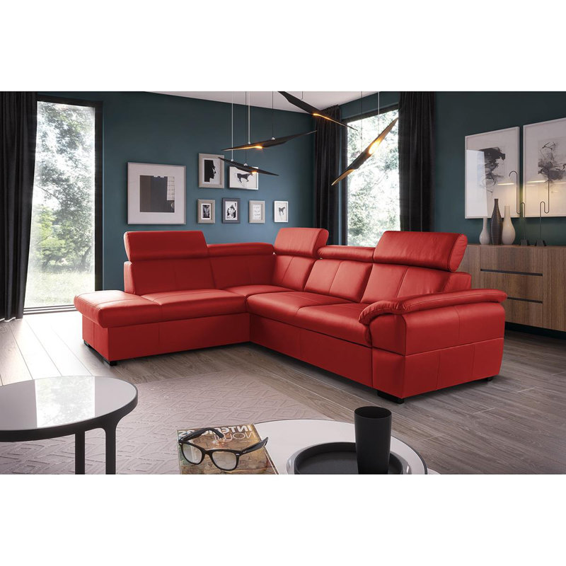 Edena Leather Corner Sofabed, Red, Left Hand Facing